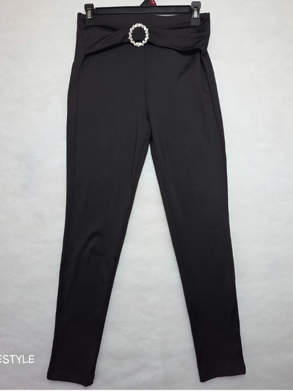 Zara Black High-Waist Leggins Jewel Buckle Medium NWT